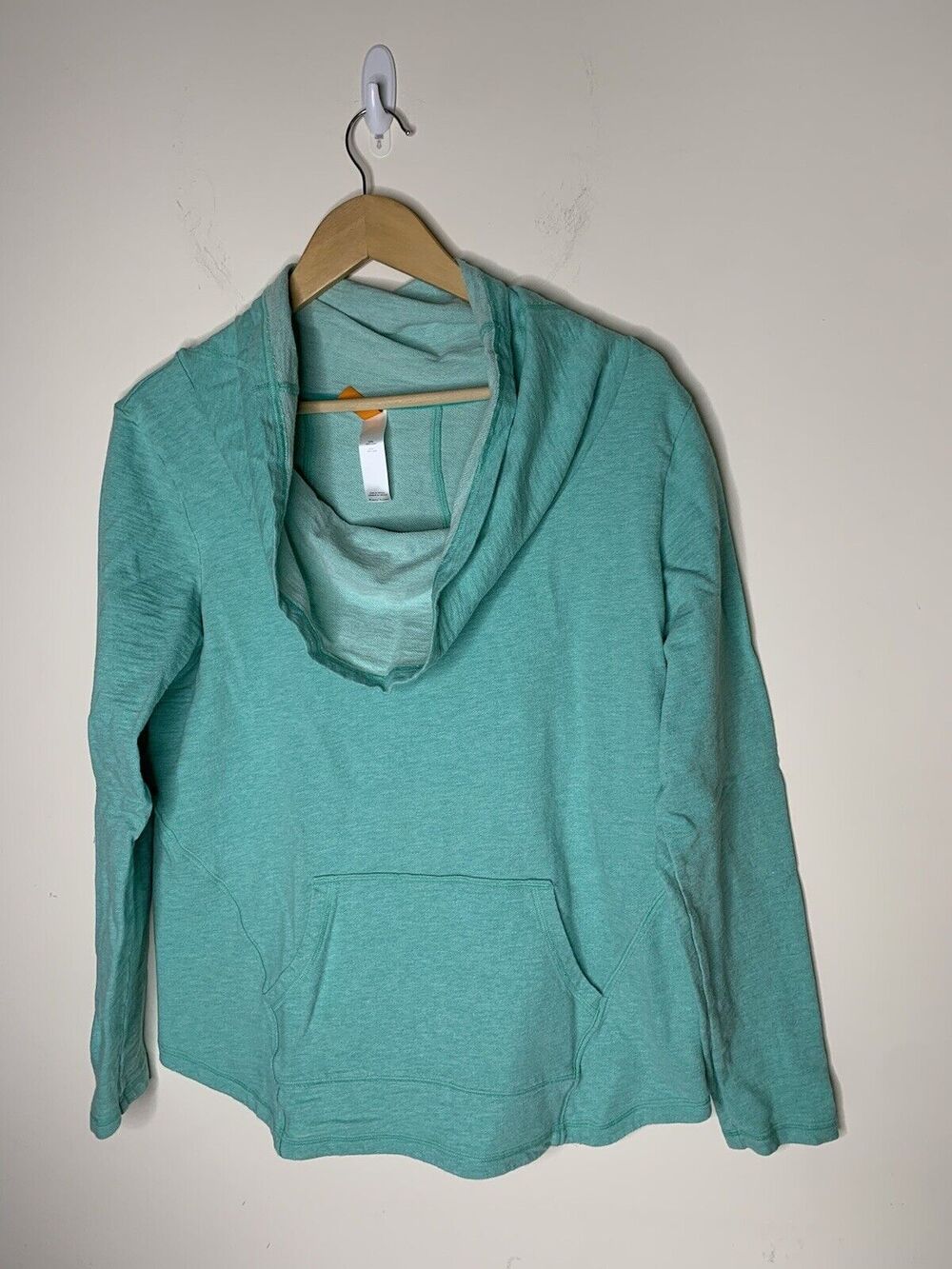 Lucy Activewear Womens Large Sweatshirt Cowl Neck Pullover Green Kangaroo Pocket